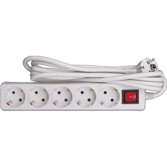 Electrical extension with 5 schuko sockets with light switch, 1,5m