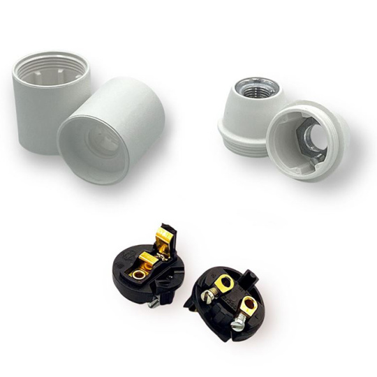 Portalámparas E27 de 3piezas: camisa lisa, c/racor metalico M10 roscado y tornillo antirrotación