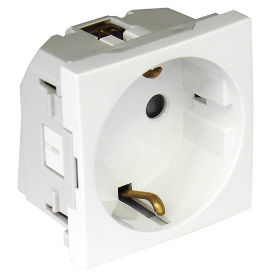 Safety Earth Socket (Schuko type) QUADRA45 Horizontal Apertures (2 Modules) 16A 250Vac in white