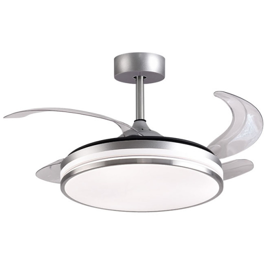 Ceiling fan DC KEPLER silver, 4 retractable blades, 72W LED 3000|4000|6000K, H.35xD.108/50cm