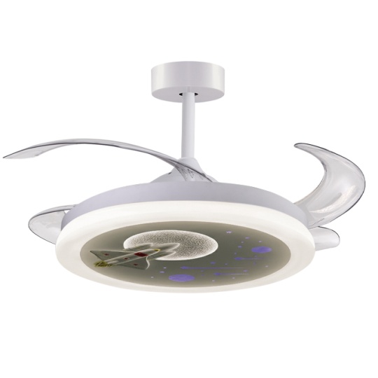 Ceiling fan DC INFANTIL NAVE white, 4 retractable blades, 96W LED 3000|4000|6000K, H.35/45xD.91/40cm
