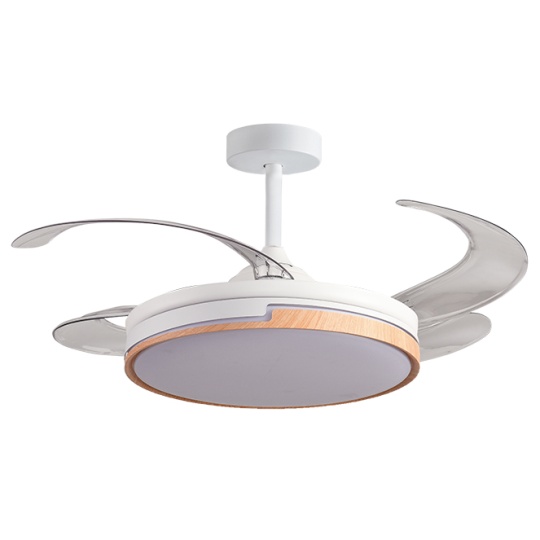 Ventilador DC ROBIN ECO blanco/haya 4 aspas retráctiles,72W LED 3000|3500|6000K, Al.30/40xD.107/50cm