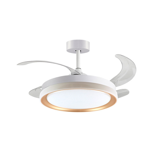 Ventilador DC KIGALI MINI blanco/oro, 4 aspas retráctiles, 48W LED 3000|4000|6000K, Al.35xD.91/40cm