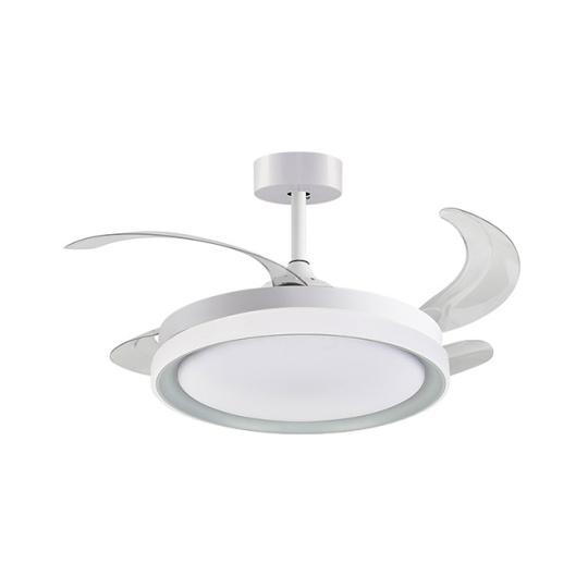 Ventoinha de tecto KIGALI MINI branca/prata 4palas retráteis 48W LED 3000|4000|6000K Alt.35xD91/40cm