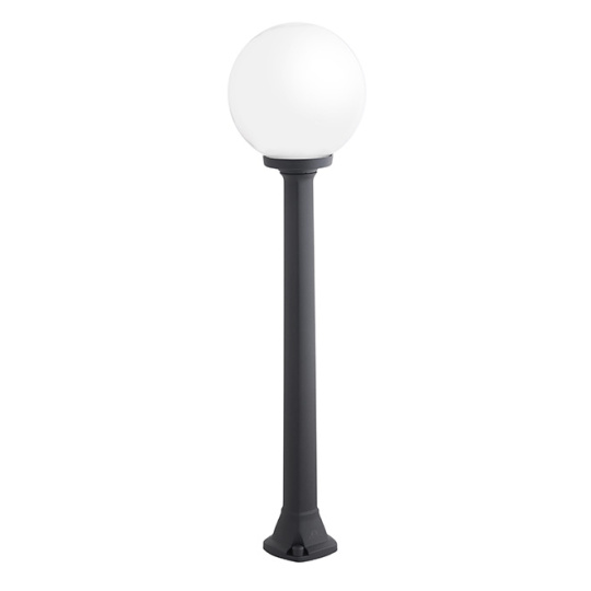 Farola GLOBE 1xE27 8,5W con pulsador CCT (3colores) IP55 Al.100xD.25cm resina negra