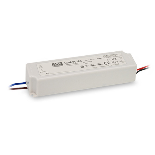 MEANWELL Constant voltage plug-in AC/DC 24Vdc 60W IP67 16,2x4,2x3,2cm