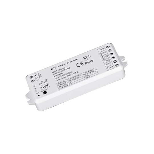 Controlador Wifi e RF 2 canais 5A/canal para fitas LED monocor 12/24Vdc