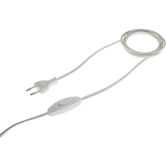 Conexión 2,4m con cable 2x0,75mm² blanco, clavija EU 2P blanca e interruptor de mano