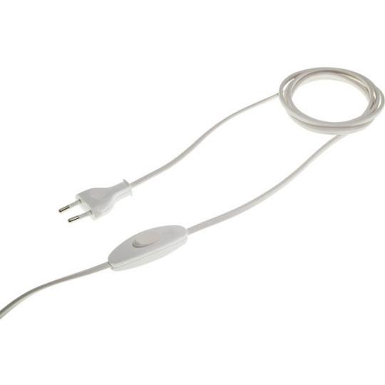 Cord-set with 2,0m white cable 2x0,75mm², white EU 2P non-rewirable plug and hand switch