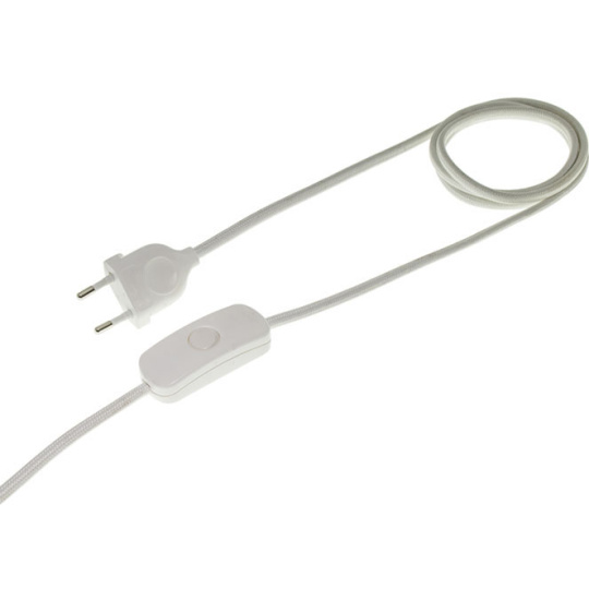 Cord-set with 2,3m white cable 2x0,75mm², white EU 2P non-rewirable plug and hand switch