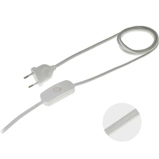 Cord-set with 2,0m white cable 2x0,75mm², white EU 2P non-rewirable plug and hand switch