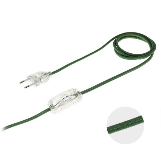 Extensão eléctrica 2,0m (120*80) fio 2x0,75mm² verde, ficha EU 2P e interruptor de mão transparent