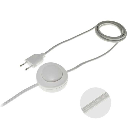 Cord-set with 3,0m white cable 2x0,75mm², white EU 2P non-rewirable plug and footer switch