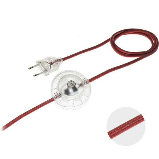 Conexión 3,0m con cable 2x0,75mm² rojo, clavija EU 2P transparente e interruptor de pie