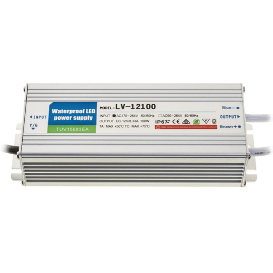 Transformador de tensão constante AC/DC 12Vdc 100W IP67, em metal