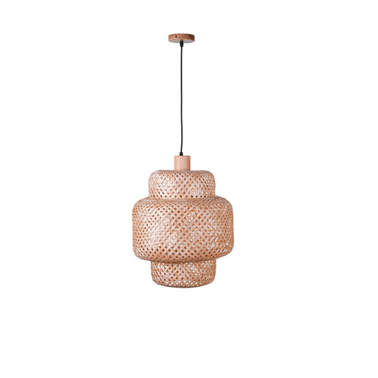 Pendant light BORA D.35cm 1xE27 in wood and straw