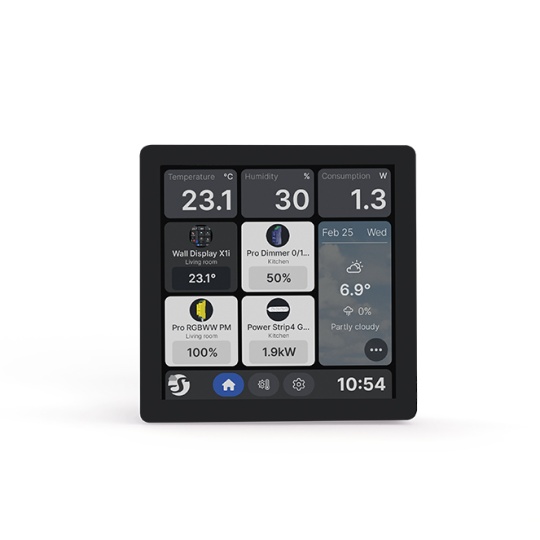 Shelly Wall Display X1i Black — 4" touch control panel with built-in relay, Wi-Fi 6 + Bluetooth