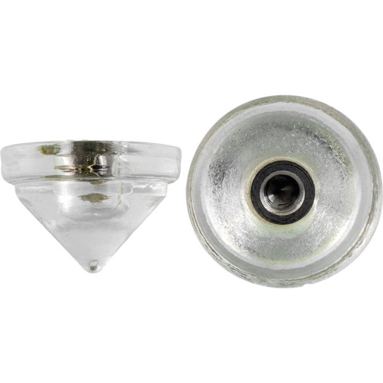 Transparent glass end stone with screw thread D.4,5cm and 1 hole D.1cm