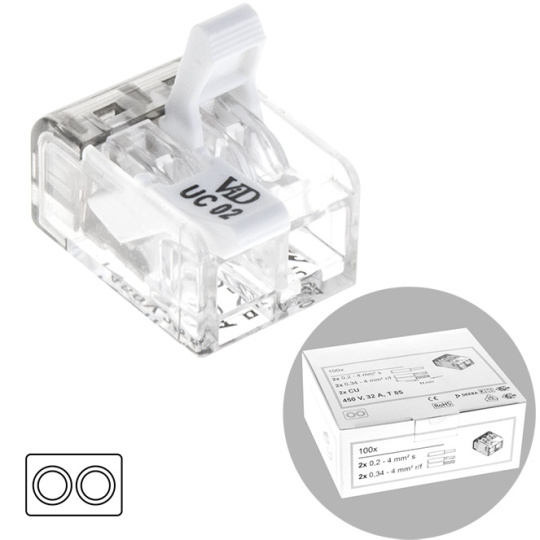 Transparent compact connector for cable 2 poles 0,2-4mm2 450V 32A (box 100pcs)