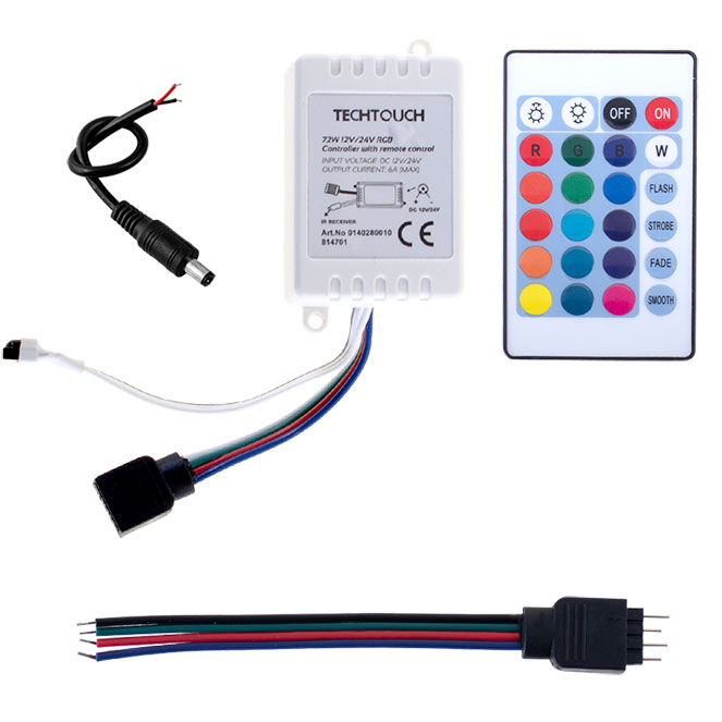 Controlador Mini Tira LED RGB Mando a Distancia 12VDC ▻ 72W