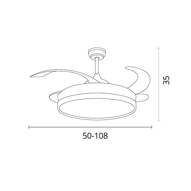 Ventilador DC ELIPSE blanco, 4 aspas retráctiles, 72W LED 3000, 4000